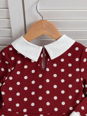 SHEIN Elladie kids فستان كاجوال للبنات بياقة ملونة وخصر مضفر