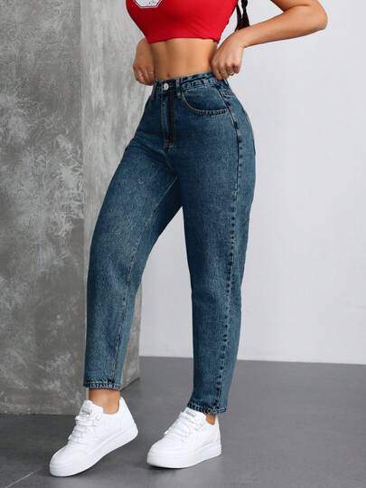 SHEIN ICON بناطيل جينز للأمهات متعددة الاستخدامات وعملية للنساء مع جيوب