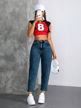 SHEIN ICON بناطيل جينز للأمهات متعددة الاستخدامات وعملية للنساء مع جيوب