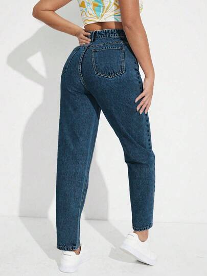 SHEIN ICON بناطيل جينز للأمهات متعددة الاستخدامات وعملية للنساء مع جيوب