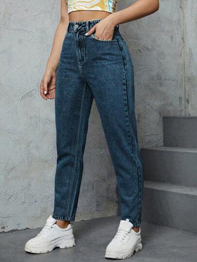 SHEIN ICON بناطيل جينز للأمهات متعددة الاستخدامات وعملية للنساء مع جيوب