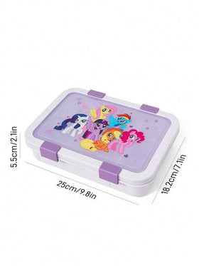 My Little Pony X SHEIN صندوق بنتو ب- 6 أقسام، صندوق فاكهة، صندوق وجبات خفيفة، صندوق نزهة، محكم الإغلاق، قابل لإعادة الاستخدام، مع ملعقة وشوكة، 1500 مل