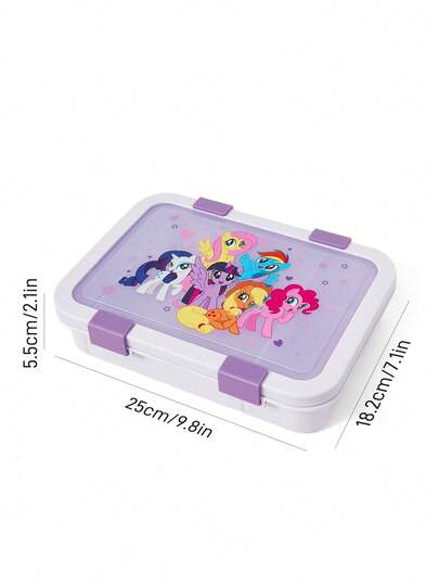 My Little Pony X SHEIN صندوق بنتو ب- 6 أقسام، صندوق فاكهة، صندوق وجبات خفيفة، صندوق نزهة، محكم الإغلاق، قابل لإعادة الاستخدام، مع ملعقة وشوكة، 1500 مل