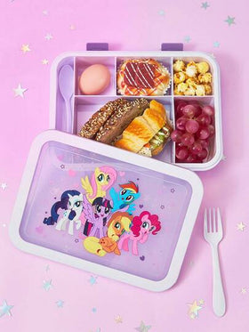 My Little Pony X SHEIN صندوق بنتو ب- 6 أقسام، صندوق فاكهة، صندوق وجبات خفيفة، صندوق نزهة، محكم الإغلاق، قابل لإعادة الاستخدام، مع ملعقة وشوكة، 1500 مل