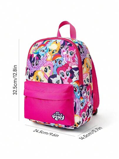 My Little Pony X SHEIN حقيبة ظهر بطباعة كرتونية، قابلة للتعديل، حقيبة رياضية، حقيبة كاجوال، حقيبة قماشية، حقيبة مدرسية، حقيبة سفر، للبنات، للأولاد، للمراهقين، للنساء، للرجال، تواي لايت سبارك، رينبو داش، أبل جاك، رارتي، فلاتيرشاي، بينكي باي.