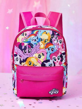 My Little Pony X SHEIN حقيبة ظهر بطباعة كرتونية، قابلة للتعديل، حقيبة رياضية، حقيبة كاجوال، حقيبة قماشية، حقيبة مدرسية، حقيبة سفر، للبنات، للأولاد، للمراهقين، للنساء، للرجال، تواي لايت سبارك، رينبو داش، أبل جاك، رارتي، فلاتيرشاي، بينكي باي.