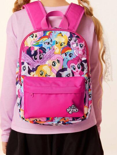 My Little Pony X SHEIN حقيبة ظهر بطباعة كرتونية، قابلة للتعديل، حقيبة رياضية، حقيبة كاجوال، حقيبة قماشية، حقيبة مدرسية، حقيبة سفر، للبنات، للأولاد، للمراهقين، للنساء، للرجال، تواي لايت سبارك، رينبو داش، أبل جاك، رارتي، فلاتيرشاي، بينكي باي.