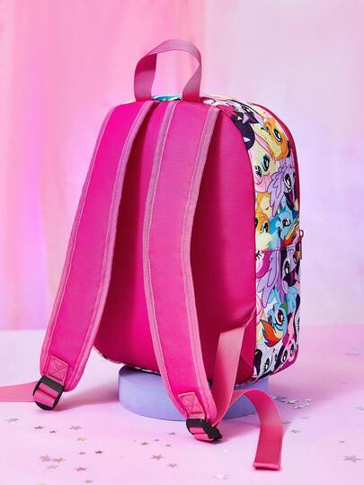 My Little Pony X SHEIN حقيبة ظهر بطباعة كرتونية، قابلة للتعديل، حقيبة رياضية، حقيبة كاجوال، حقيبة قماشية، حقيبة مدرسية، حقيبة سفر، للبنات، للأولاد، للمراهقين، للنساء، للرجال، تواي لايت سبارك، رينبو داش، أبل جاك، رارتي، فلاتيرشاي، بينكي باي.