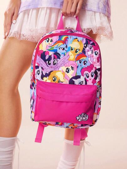 My Little Pony X SHEIN حقيبة ظهر بطباعة كرتونية، قابلة للتعديل، حقيبة رياضية، حقيبة كاجوال، حقيبة قماشية، حقيبة مدرسية، حقيبة سفر، للبنات، للأولاد، للمراهقين، للنساء، للرجال، تواي لايت سبارك، رينبو داش، أبل جاك، رارتي، فلاتيرشاي، بينكي باي.
