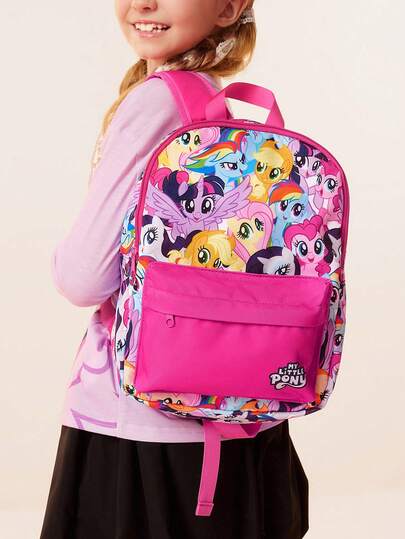 My Little Pony X SHEIN حقيبة ظهر بطباعة كرتونية، قابلة للتعديل، حقيبة رياضية، حقيبة كاجوال، حقيبة قماشية، حقيبة مدرسية، حقيبة سفر، للبنات، للأولاد، للمراهقين، للنساء، للرجال، تواي لايت سبارك، رينبو داش، أبل جاك، رارتي، فلاتيرشاي، بينكي باي.