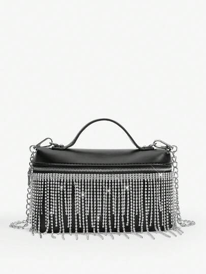 SHEIN SXY حقائب يد للسيدات، حقائب مسائية، من البولي يوريثان، مزينة بشرائط الماس والشراريب، أنيقة وفاخرة، شراريب وألماس، لامعة، مناسبة لحفلات الكوكتيل والحفلات والسهرات والنوادي والمناسبات المسائية والعشاء والحفلات الراقصة