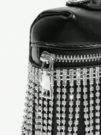 SHEIN SXY حقائب يد للسيدات، حقائب مسائية، من البولي يوريثان، مزينة بشرائط الماس والشراريب، أنيقة وفاخرة، شراريب وألماس، لامعة، مناسبة لحفلات الكوكتيل والحفلات والسهرات والنوادي والمناسبات المسائية والعشاء والحفلات الراقصة