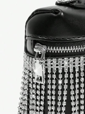 SHEIN SXY حقائب يد للسيدات، حقائب مسائية، من البولي يوريثان، مزينة بشرائط الماس والشراريب، أنيقة وفاخرة، شراريب وألماس، لامعة، مناسبة لحفلات الكوكتيل والحفلات والسهرات والنوادي والمناسبات المسائية والعشاء والحفلات الراقصة