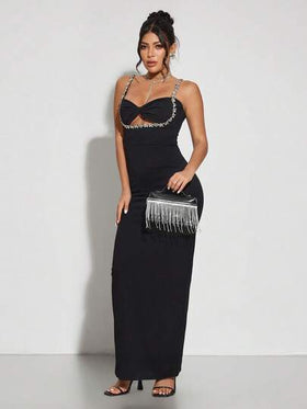 SHEIN SXY حقائب يد للسيدات، حقائب مسائية، من البولي يوريثان، مزينة بشرائط الماس والشراريب، أنيقة وفاخرة، شراريب وألماس، لامعة، مناسبة لحفلات الكوكتيل والحفلات والسهرات والنوادي والمناسبات المسائية والعشاء والحفلات الراقصة