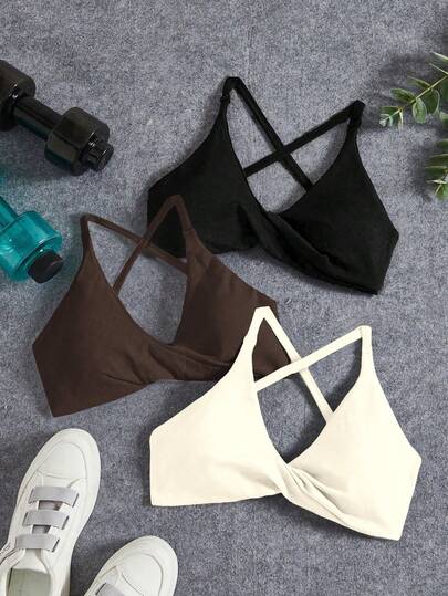 Yoga Basic حمالة صدر رياضية بدون ظهر للتمارين الرياضية/ تصميم متواصل متشابك من الأمام / متعددة الاستخدامات للرياضة والارتداء اليومي