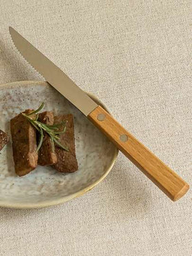 Cirelle طقم أدوات المائدة البسيطة بمقابض من الخشب الطبيعي، أدوات مائدة من الفولاذ المقاوم للصدأ عالية الجودة، شوك وملاعق وسكاكين، مناسبة للمنزل/التخييم/السفر، تشطيب مرآة، سكاكين شواء، شوك وملاعق رمضان