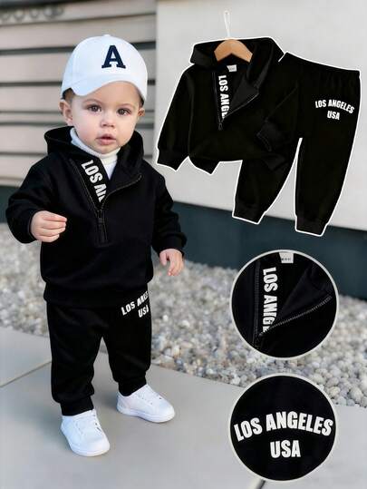 SHEIN Playful Pals مجموعة بنطلون وبلوزة هودي مطبوع عليها حروف للأطفال الصبيان، مناسبة للخروجات والملابس اليومية في فصلي الخريف والشتاء، مجموعة بلوزة رمادية للأطفال الصبيان