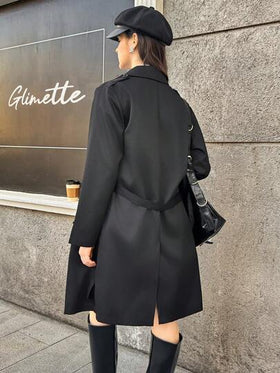 SHEIN معطف خندقي بنمط أنيق وكاجوال بياقة على الكتفين ومتوسط الطول بلون بيج للمراهقات