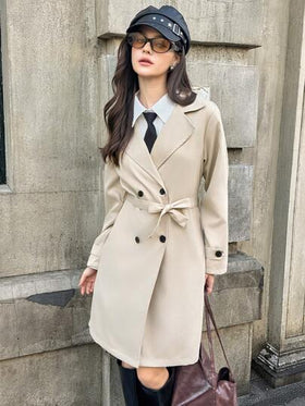 SHEIN معطف ريح أنيق متوسط الطول بياقة كاكي للمراهقات