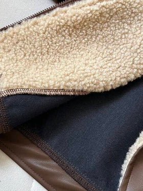 SHEIN معطف طفل ذكر كاجوال مريح بفتحة رقبة مزيفة من الجلد، أكمام طويلة، مناسب للخريف والشتاء