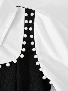 SHEIN فستان كاجوال أنيق للبنات المراهقات مزين بياقة اللؤلؤ، مناسب للتنقل والمدرسة والخروجات والتجمعات، ويمكن ارتداؤه مع معاطف وجاكيتات وسترات رياضية