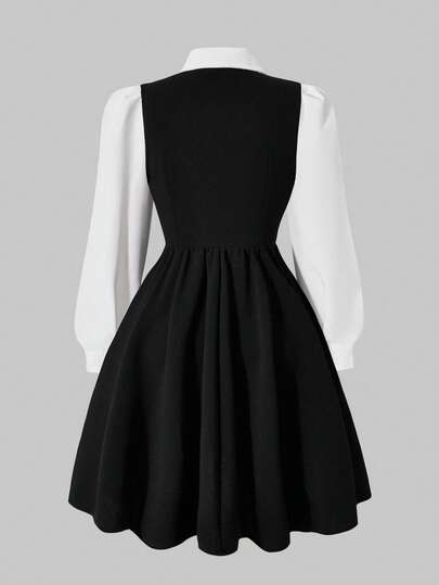 SHEIN فستان كاجوال أنيق للبنات المراهقات مزين بياقة اللؤلؤ، مناسب للتنقل والمدرسة والخروجات والتجمعات، ويمكن ارتداؤه مع معاطف وجاكيتات وسترات رياضية