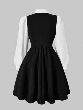 SHEIN فستان كاجوال أنيق للبنات المراهقات مزين بياقة اللؤلؤ، مناسب للتنقل والمدرسة والخروجات والتجمعات، ويمكن ارتداؤه مع معاطف وجاكيتات وسترات رياضية
