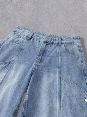 Manfinity Denimwave بنطلون جينز كاجوال فضفاض مهترئ مع تصميم رقعة جرافيكي للرجال