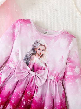 SHEIN Elladie kids طقم فتاة أنيق مكون من قطعتين: فستان أميرة بأكمام طويلة + رداء كيب من الشبك، مناسب للربيع والخريف