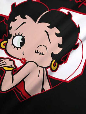 Betty Boop x SHEIN تي شيرت نسائي كاجوال بطبعة كرتونية ملونة بياقة دائرية وأكمام قصيرة، صيفي