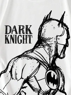BATMAN X SHEIN تي شيرت رجالي كاجوال بطبعات أرقام وحروف على الرقبة المستديرة، أكمام قصيرة، صيفي