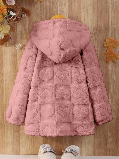 Elladie kids معطف كاجوال بغطاء رأس أكمام طويلة لون أحادي بسيط للفتيات الصغيرات