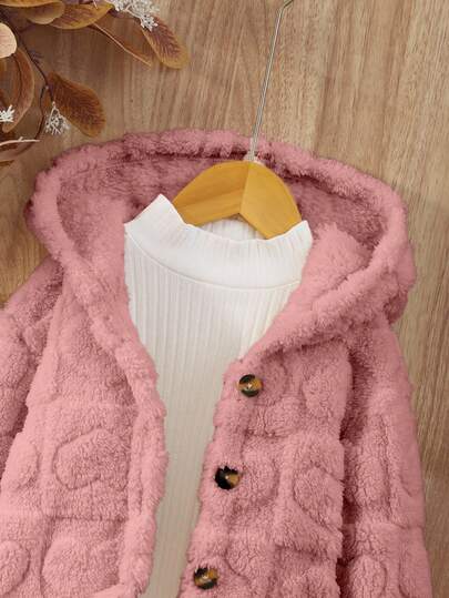 Elladie kids معطف كاجوال بغطاء رأس أكمام طويلة لون أحادي بسيط للفتيات الصغيرات