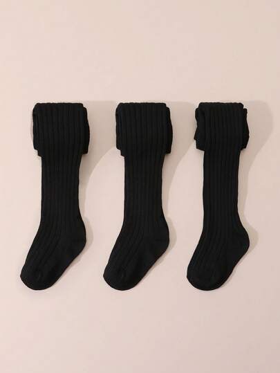 3 أزواج من سراويل الجوارب الملونة للبنات، جوارب ضيقة ذات خطوط رأسية، جوارب بسيطة متعددة الاستخدامات للأطفال، مرنة ومريحة، مناسبة لجميع المواسم