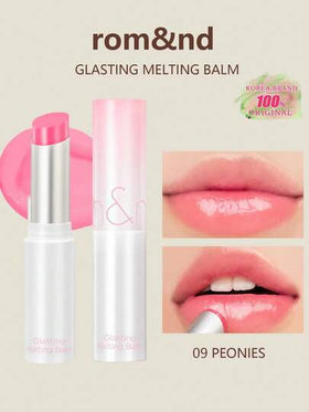 Rom&nd بلسم شفاه ذائب 09 بيوني من GLASTING، طبقة ذائبة خفيفة على البشرة، نهاية ناعمة ولامعة، التصاق شفاه قابل للتنفس، جيلي شاي الخوخ الشفاف، غبار وردي مبرد، أكسجين نعناع مثلج، بلسم شفاه محمول للطوارئ، سر المكياج العاري، مستحضرات تجميل كورية