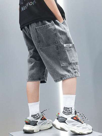 1 قطعة شورت جينز فضفاض عادي للأولاد، صيفي