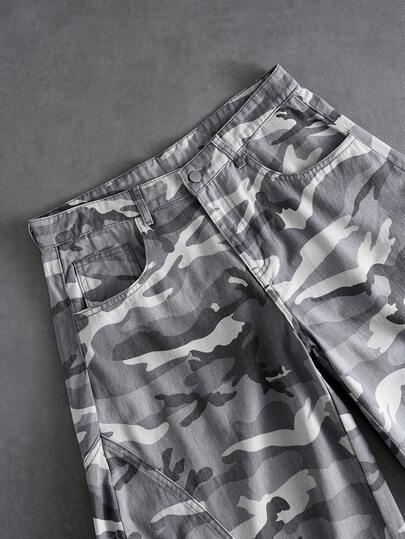ROMWE MEN Street Life بنطلون جينز كاجوال فضفاض بتصميم كامو مقوس للرجال