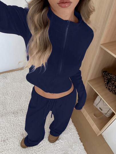 SHEIN EZwear بدلة كاجوال مكونة من جاكيت مناسب للمرأة وبنطلون