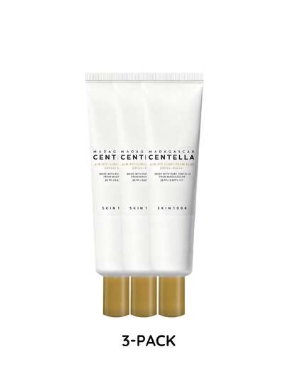 SKIN1004 3 قطع من واقي الشمس المرطب بمستخلص سنتيلا الآسيوية من مدغشقر، SPF50+ PA++++، صيغة لطيفة، مهدئ ومصلح، خفيف الوزن ومرطب، غير دهني، حماية شمسية شاملة، مناسب للبشرة الحساسة وجميع أنواع البشرة. 20مل/0.67 أونصة سائلة*3 | مستحضرات تجميل كورية