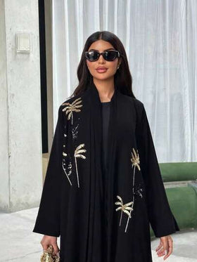 عباءة عربية سوداء مطرزة بالخرز للنساء المحتشمات، ثوب خارجي من دبي