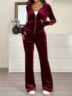 SHEIN EZwear مجموعة بنطلون وهوديي لون أساسي للنساء قطعتان