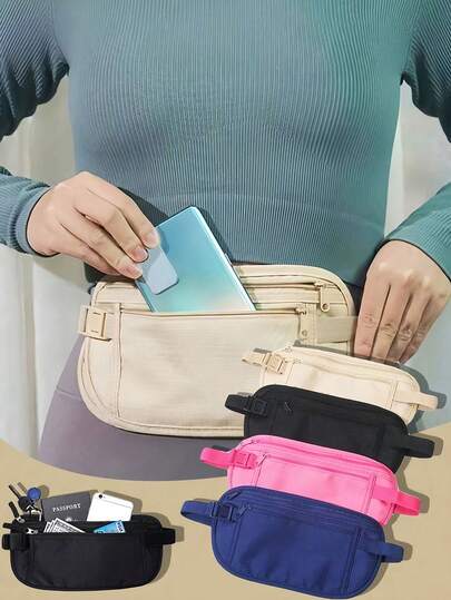 حقيبة خصر مقاومة للماء غير مرئية، حقيبة خصر للسفر، حقيبة خصر رفيعة جداً للركض، حقيبة خصر للرجال والنساء للياقة البدنية والتمرين والذهاب للعمل والتنزه والمشي لحمل النقود والهاتف المحمول، اكسسوارات أساسية للركض والأنشطة الخارجية