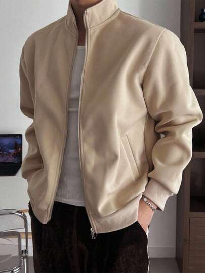SHEIN معطف واسع بسيط كاكي للمراهقين، طراز عفوي وجامعي، مريح، أنيق، متعدد الاستخدامات، قماش ناعم، مناسب للارتداء اليومي والمدرسة والسفر والأنشطة الخارجية