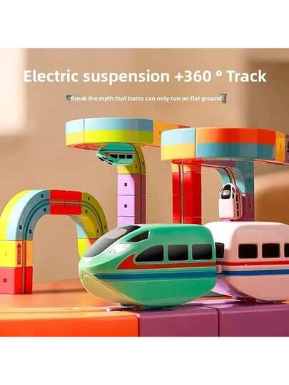 1 طقم قطار كهربائي طائر 360 درجة - القطار الطائر هنا! سيارة مسار مغناطيسي DIY، امتصاص مغناطيسي قوي، قابل للشحن عبر USB، مناسب للأطفال من عمر 3 سنوات فما فوق، إنارة STEAM، تفاعل الأهل والأطفال، لعبة تعليمية