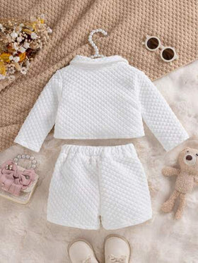 SHEIN جاكيت مع تفاصيل الرفرفة وشورت وكامي علوي للبنات الصغار