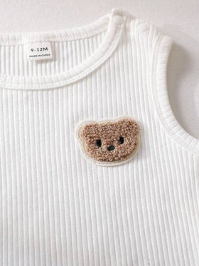 SHEIN Vintaside Kids 3 قطع/مجموعة بدلة طفل حديث الولادة ذكر كاجوال جميلة مزينة بالدب الأبيض، مناسبة للارتداء اليومي، صيف