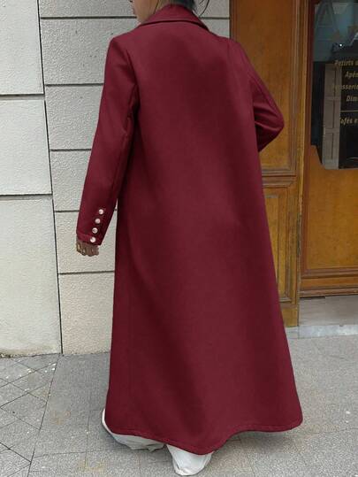 SHEIN Unity معطف صوفي بيج، أنيق على الطراز البريطاني الأوروبي والأمريكي الراقي، تصميم كوري عصري، جاكيت صوفي طويل للنساء للخريف/الشتاء