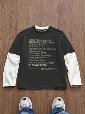 Manfinity Unisex قميص تي شيرت كاجوال طويل الأكمام مطبوع عليه نص إنجليزي للجيل الأصغر، قطعة ملائمة للصيف والمدرسة والخريف، للأزواج
