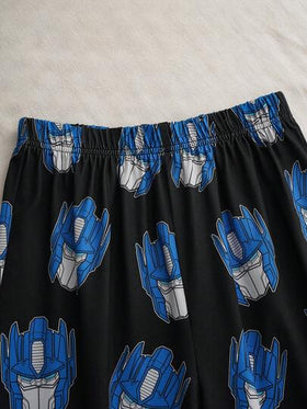Transformers X SHEIN طقم بيجاما كاجوال مكون من ملابس علوية بياقة مستديرة وأكمام طويلة وبطبعة روبوت وبنطلون ، مناسب للمراهقين، قطعتان/مجموعة