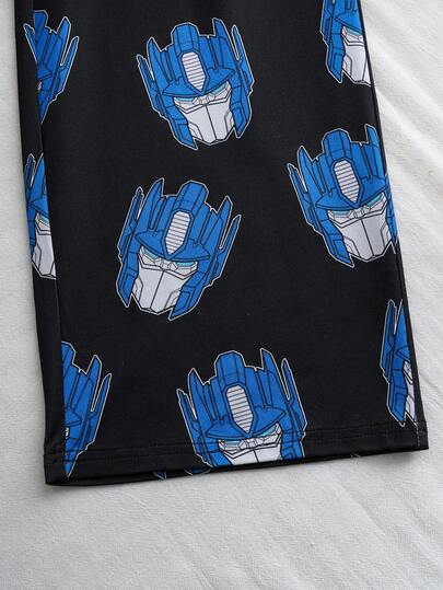 Transformers X SHEIN طقم بيجاما كاجوال مكون من ملابس علوية بياقة مستديرة وأكمام طويلة وبطبعة روبوت وبنطلون ، مناسب للمراهقين، قطعتان/مجموعة